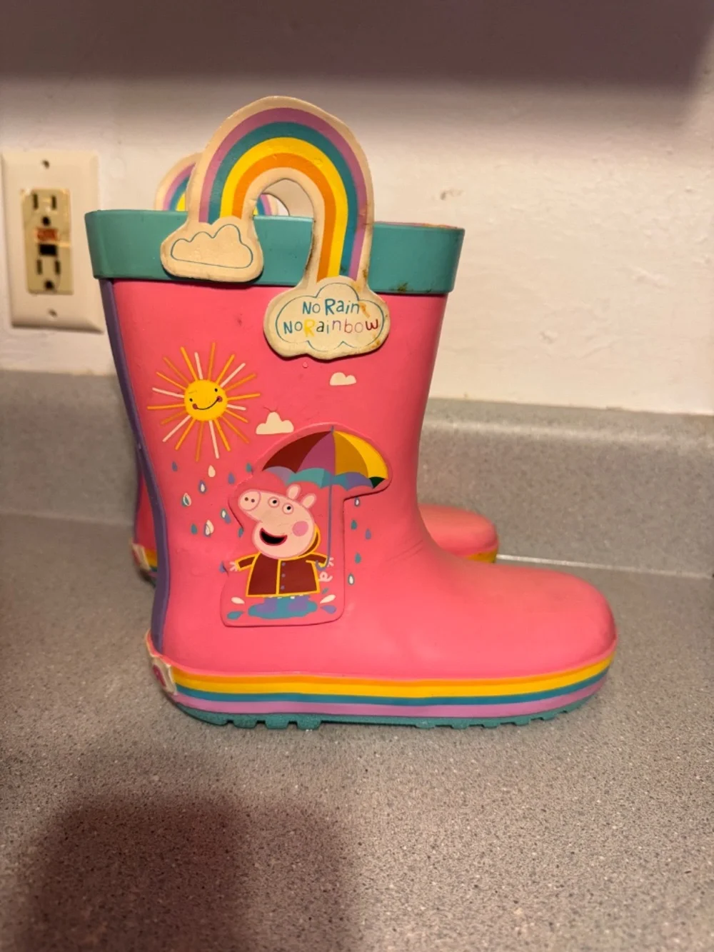 Peppa Pig Pink Rainbow Handle Kids Rain Boots size 11-12